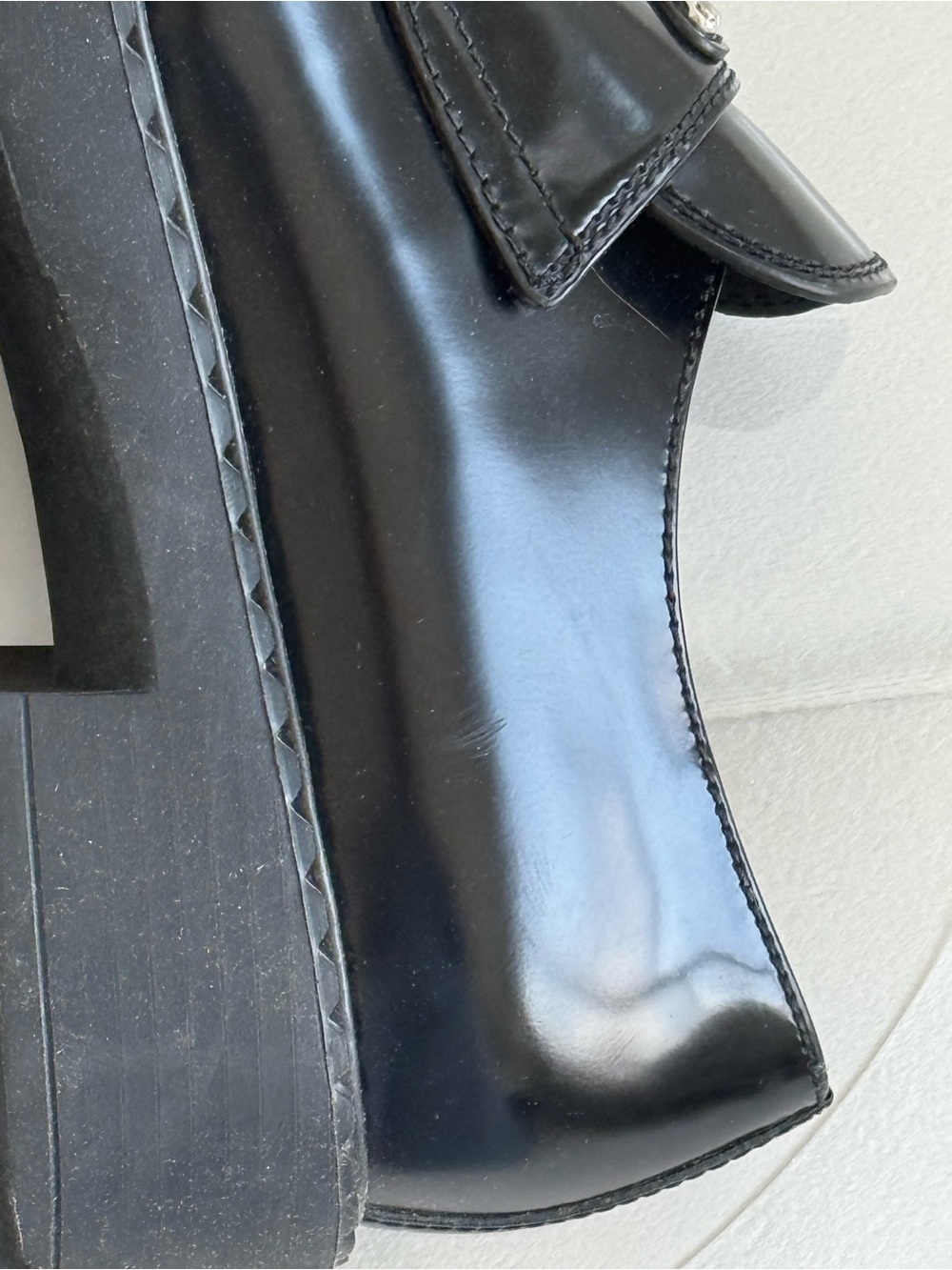 Prada Black Leather Platform Loafers Triangle Logo Women Shoes EU 37 $1270 store - Picture 5 of 13